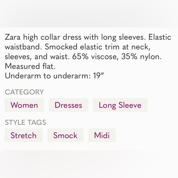 ZARA • High Collar Smocked Black Midi Dress - Picture 7 of 10